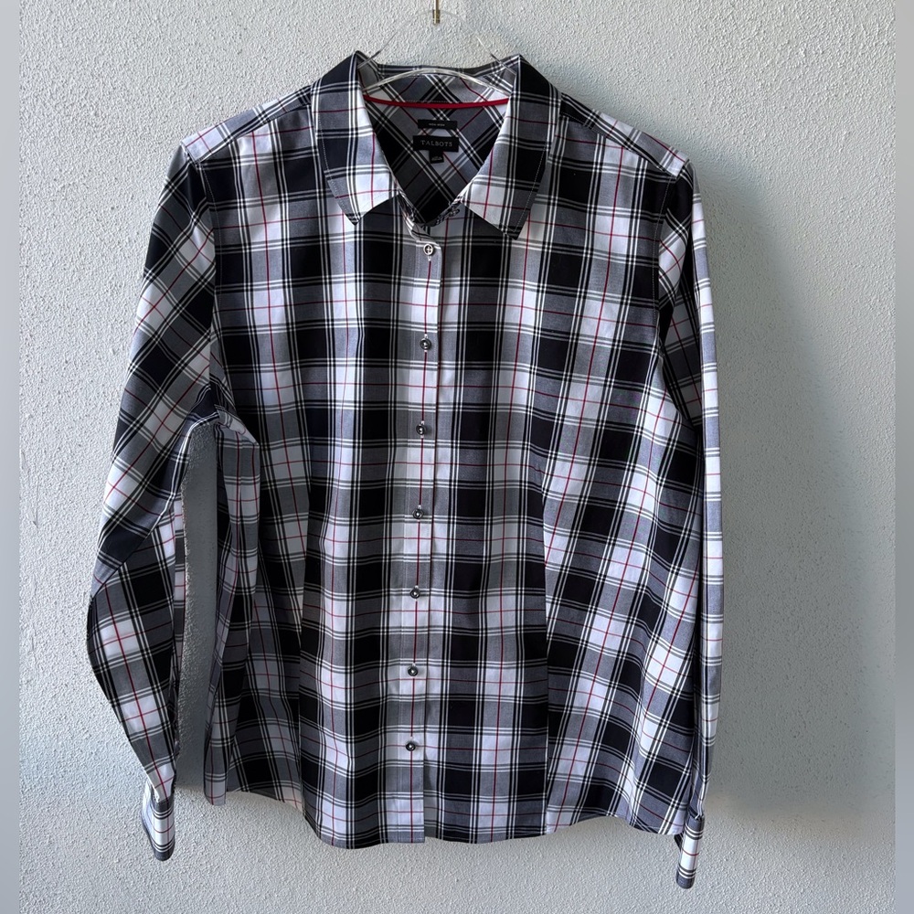 Talbots Non Iron Perfect Shirt Size 16 Button Up Collared Plaid Cotton Office